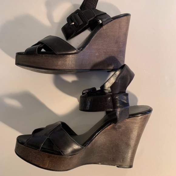 Nine West Black Sandals with Wood Wedges - Picture 2 of 8